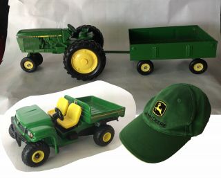 John Deere Toys Metal & Plastic Tractor & Wagon,  Cart Kids Jd Baseball Cap Hat