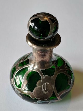 Sterling Overlay Green Glass Perfume Bottle