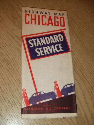 Vintage 1941 Standard Oil Gas Chicago Illinois City Street Road Map Red Crown Il