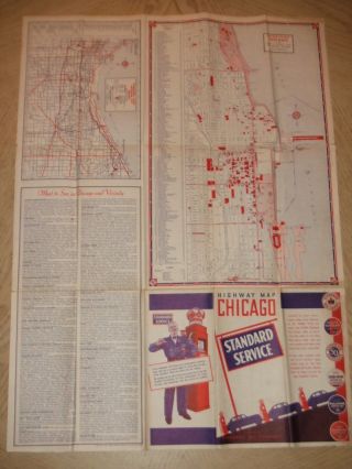 VINTAGE 1941 Standard Oil Gas Chicago Illinois City Street Road Map Red Crown IL 2