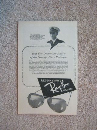 Vintage 1948 Ray - Ban Sun Glasses Capt.  J.  Oscar Spjut Ship Captain Print Ad