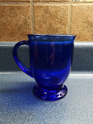 Starbucks Anchor Hocking cobalt blue pedestal coffee mug cup - 14oz 3