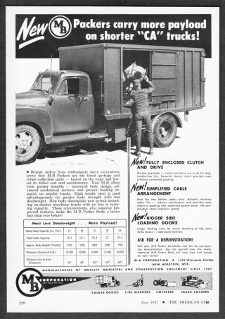 1957 Mb Packers Trash Garbage Trucks Photo Carries More Payload Vintage Print Ad