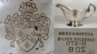 Antique Vtg Reed & Barton Hotel Silver Soldered Fleur De Lis Crest Creamer Gravy