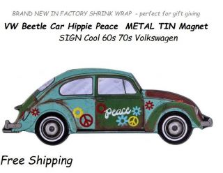 Vw Beetle Car Hippie Peace Metal Tin Magnet Sign Vintage 60s 70s Volkswagen