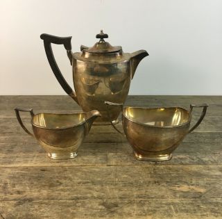 Vintage James Dixon Art Deco Styled Silver Plate Tea Pot,  Milk Jug & Sugar Bowl.