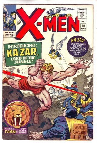 1965 Marvel X - Men 10 In Fn/vf - 1st Sa Appearance Ka - Zar