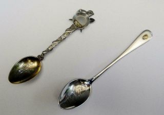 2 Vintage Sterling Silver Souvenir Spoons,  Mining,  Husky,  Gold Nugget,  Mayo,  Yukon