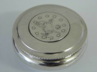 A Fine Antique Vintage Solid Silver Coin Set Top Snuff Pill Box