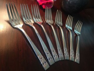 Oneida Community Plate Silverplate 1936 Coronation Set Of 7 Salad Forks 6 3/8 "