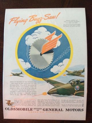 1943 Vintage Color Ad Oldsmobile Flying Buzz - Saw Wwii Theme