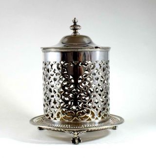 Antique Victorian Atkin Brothers Silver Plate Reticulated Preserve Pot & Cover