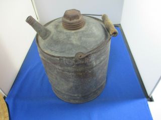 Vintage Galvanized Metal 1 Gallon Gas Can W/ Wooden Handle
