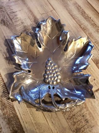 Victorian Leaf Figural Silver Grape & Cheese Serving Tray Dish Holiday