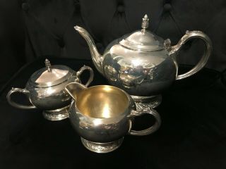 Oneida Silversmiths Silver Plate Tea Set,  Teapot,  Sugar And Creamer
