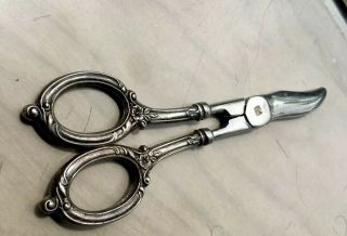 Ornate Antique Sterling Silver Handled Grape Shears Made In Italy