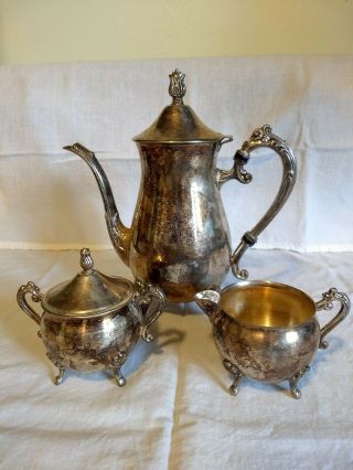 Vintage Leonard Silverplate 3pc Tea Set Teapot,  Creamer,  Sugarbowl W/ Lid