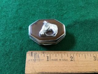 Vintage 800 Silver Pill / Snuff Box 3d Horse Head Design