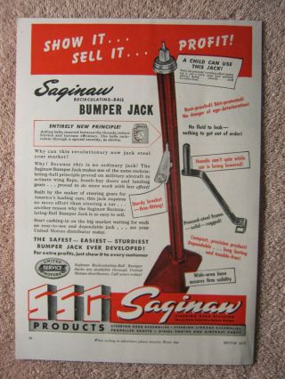 Vintage 1948 Saginaw Recirculating - Ball Auto Car Bumper Jacks Lifts Print Ad