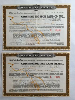 1955 Quaker Cereal Klondike Big Inch Land Co.  Two Contiguous Property Deeds