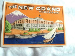 Vintage Hotel Baggage Label,  The Grand Hotel,  Yokohama,  Japan,  5 1/2 " X 4 "