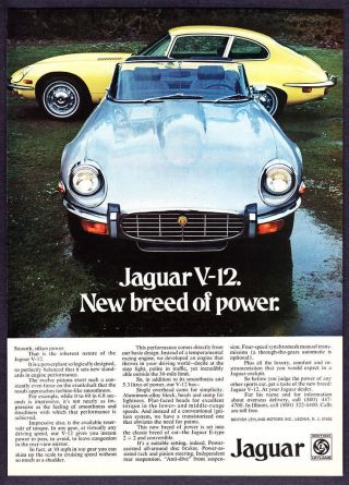 1973 Jaguar V - 12 E - Type 2,  2 & Convertible Photo " Breed Of Power " Print Ad