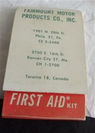 Vintage First Aid Kit For Fairmount Motor Product Co Inc