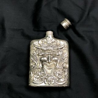 1983 Godinger Silver Plated Flask With Intricate Bacchus Design,  Honeycomb Patte