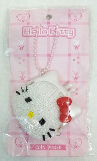 Vtg 1999 Sanrio Hello Kitty Beaded Beadwork Coin Purse Keychain Japan Rare