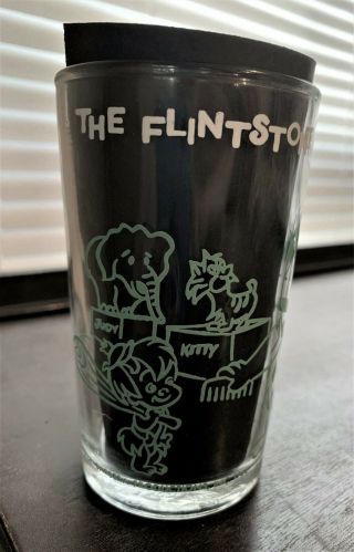 1964 Flinstones Childs Jelly Jar Glass - Bedrock Pet Show (Green) - Perfect Cond 5