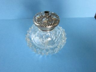 Vintage Art Nouveau Sterling Silver Lid W Cut Crystal Vanity Dresser Jar Marked
