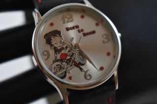 Betty Boop Biker Motorcycle Watch Red/black Leather Band Battery