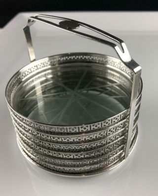 Vintage Webster Six Sterling Silver And Cut Crystal Coasters In Sterling Caddy