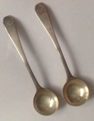 2 X Antique Edinburgh Georgian Solid Silver Salt Mustard Condiment Spoons By Iz.