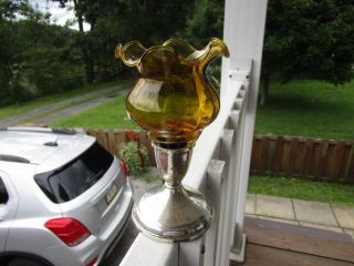 Vintage Duchin Weighted Sterling Silver Candle Holder With Amber Topper