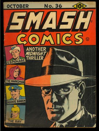 Smash Comics 36 Classic Midnight Cover Golden Age Quality 1942 Gd - Vg