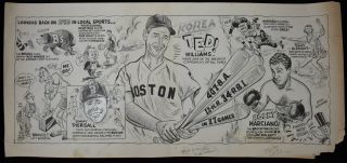 1954 Boston Red Sox Ted Williams Large Cartoon Art By Eddie Germano