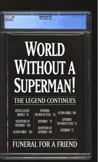 Superman 75 CGC 9.  8 NM/MINT Death of Superman Dan Jurgens cover DC 1993 2