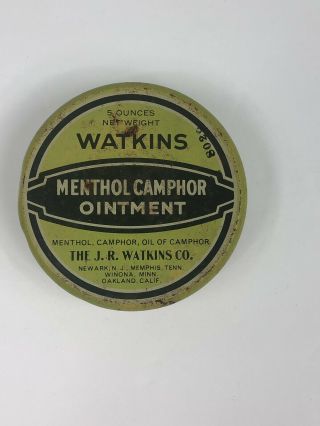 Vintage J.  R.  Watkins: Menthol Camphor Ointment Tin Container