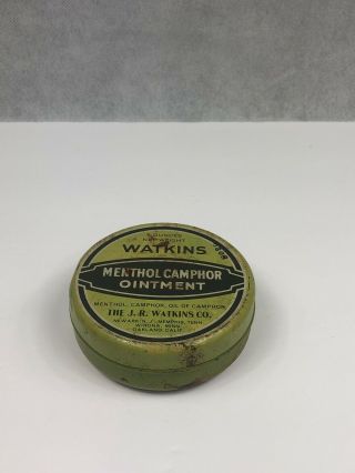 Vintage J.  R.  WATKINS: Menthol camphor ointment tin container 2
