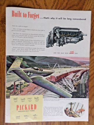 1945 Packard Ad Ww 2 Mustang Fighter Airplane Strafing @ Ground Level