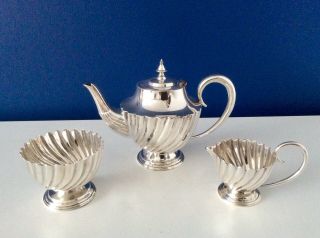 19th Century Silver On Copper Footed Bachelor Tea Set C1870