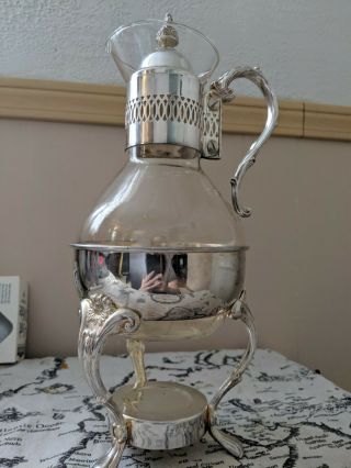 Vintage Glass Coffee Carafe & Matching Silver Plated Warming Stand