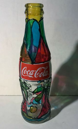 Unusual Stained Glass Coca Cola Glass Bottle From Puerto Rico 2002
