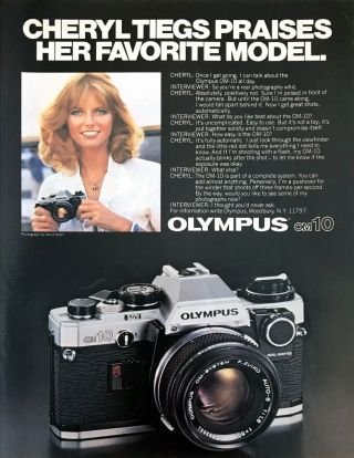 1981 Cheryl Tiegs Photo Olympus Om - 10 35mm Camera Vintage Promo Print Ad