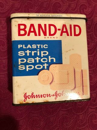 Vintage Band - Aid Metal Tin Box - 69c - Strip.  Patch.  Spot Plastic Bandages Johnson.