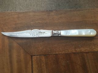 Sterling Silver Paper Knife Letter Opener Mother Of Pearl Handle 20 Cm