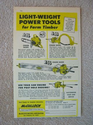Vintage 1951 Mcculloch Chain Saws 3 - 25 5 - 49 7 - 55 Farm Timber Print Ad