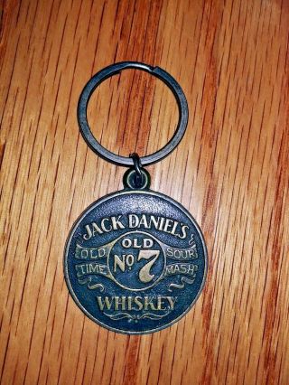 Vintage Jack Daniels Whiskey Old No.  7 Sign Brass Key Ring Key Chain 1.  5 "