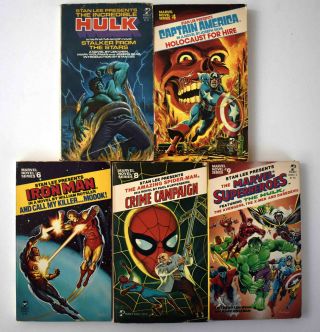 Marvel Novel Series Set Of 5 Paperbacks ©1977 - 79 Spider - Man Iron Man Hulk Cap